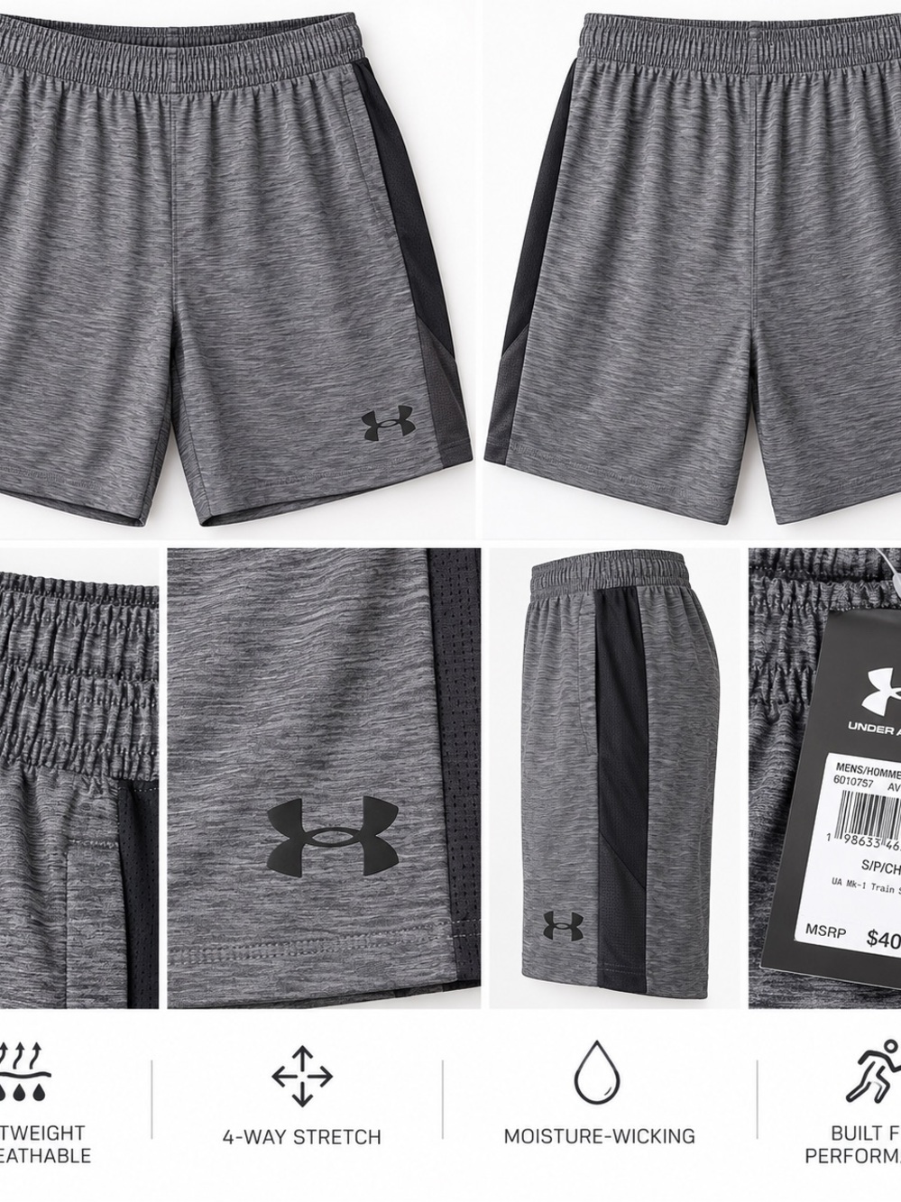 Under Armour Men’s Gray Athletic Training Shorts with Black Side Panels